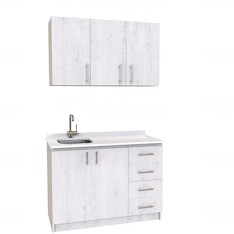 Kit de mueble lavaplatos + Mueble Mural de 120 cm / KT1-1234 / Izquierdo / cuarzo / Alaska