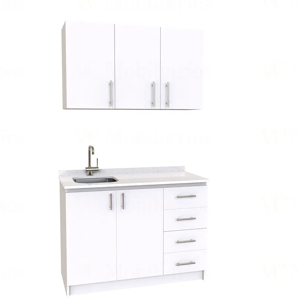 Kit de mueble lavaplatos + Mueble Mural de 120 cm / KT1-1234 / Izquierdo / cuarzo / Blanco 1