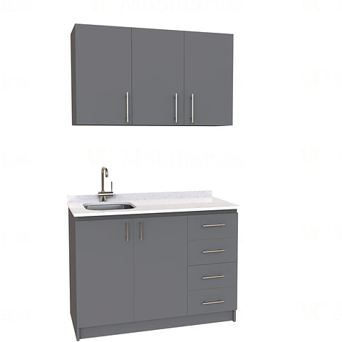 Kit de mueble lavaplatos + Mueble Mural de 120 cm / KT1-1234 / Izquierdo / cuarzo / Grafito