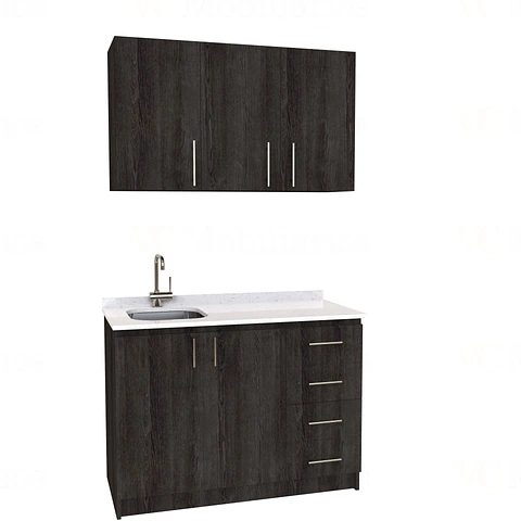 Kit de mueble lavaplatos + Mueble Mural de 120 cm / KT1-1234 / Izquierdo / cuarzo / Espresso