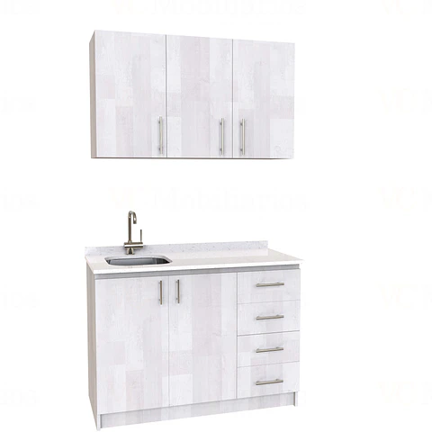 Kit de mueble lavaplatos + Mueble Mural de 120 cm / KT1-1234 / Izquierdo / cuarzo / Legno