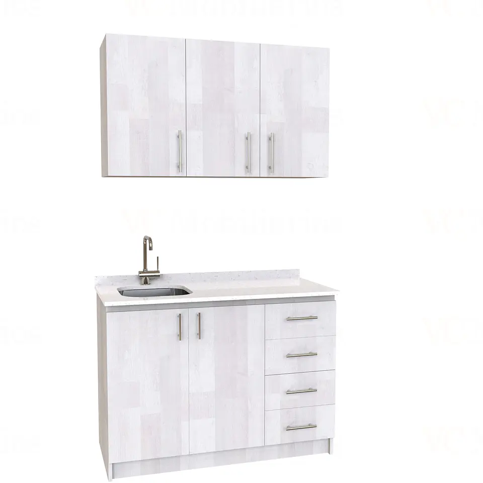 Kit de mueble lavaplatos + Mueble Mural de 120 cm / KT1-1234 / Izquierdo / cuarzo / Legno 1