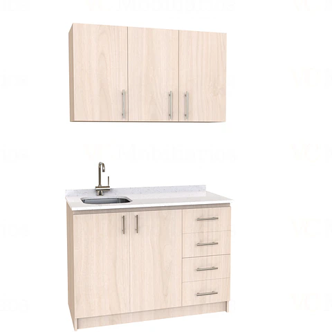 Kit de mueble lavaplatos + Mueble Mural de 120 cm / KT1-1234 / Izquierdo / cuarzo / Nougat