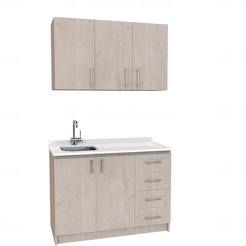Kit de mueble lavaplatos + Mueble Mural de 120 cm / KT1-1234 / Izquierdo / cuarzo / Provenzal