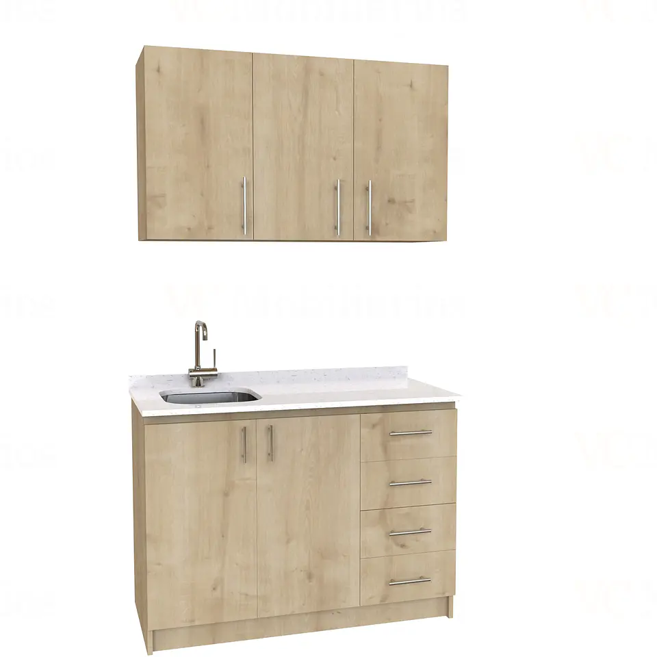 Kit de mueble lavaplatos + Mueble Mural de 120 cm / KT1-1234 / Izquierdo / cuarzo / Rustico 1