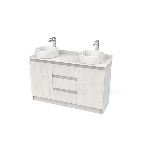Mueble vanitorio al piso doble para lavamanos de sobreponer de 130cm /  M2-1338-DP / Alaska