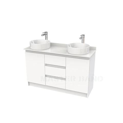 Mueble vanitorio al piso doble para lavamanos de sobreponer de 120cm /  M2-1238-DP / Blanco