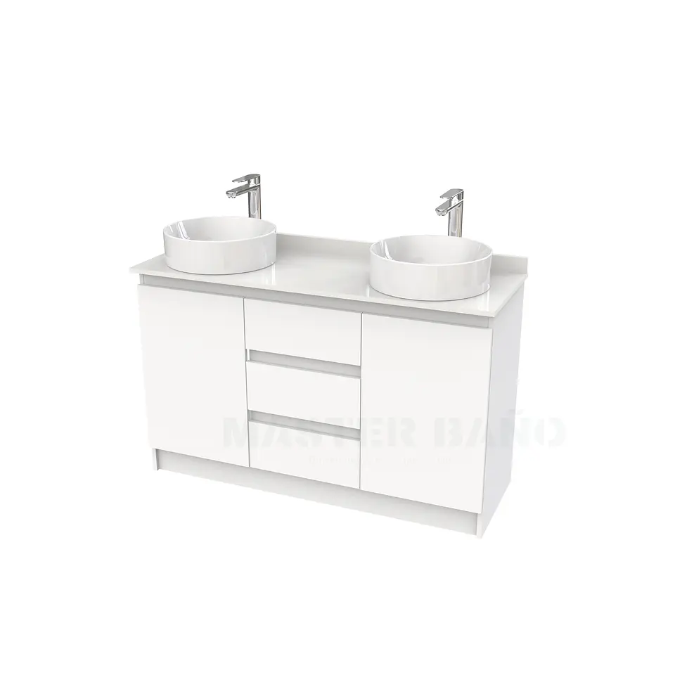 Mueble vanitorio al piso doble para lavamanos de sobreponer de 120cm /  M2-1238-DP / Blanco 1