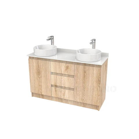 Mueble vanitorio al piso doble para lavamanos de sobreponer de 130cm /  M2-1338-DP / Cava