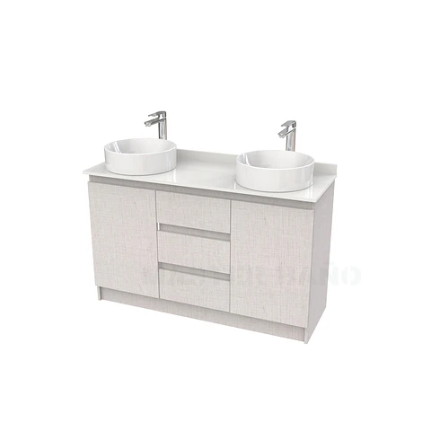 Mueble vanitorio al piso doble para lavamanos de sobreponer de 130cm /  M2-1338-DP / Giorno