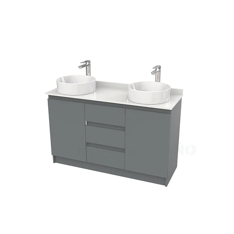 Mueble vanitorio al piso doble para lavamanos de sobreponer de 130cm /  M2-1338-DP / Grafito