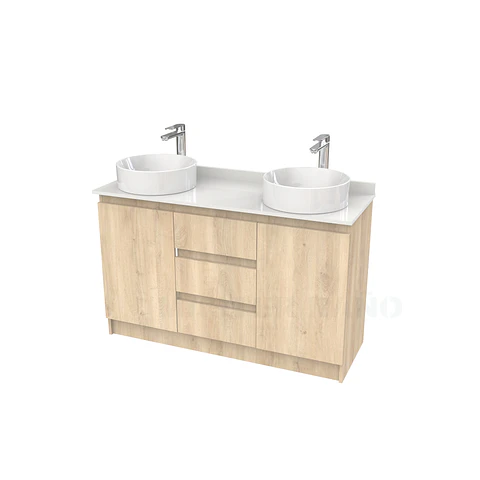 Mueble vanitorio al piso doble para lavamanos de sobreponer de 130cm /  M2-1338-DP / Jerez
