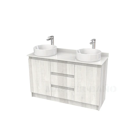 Mueble vanitorio al piso doble para lavamanos de sobreponer de 130cm /  M2-1338-DP / Legno