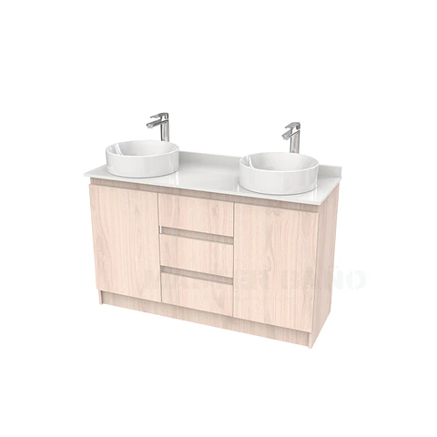 Mueble vanitorio al piso doble para lavamanos de sobreponer de 130cm /  M2-1338-DP / Nougat