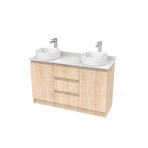 Mueble vanitorio al piso doble para lavamanos de sobreponer de 130cm /  M2-1338-DP / Rustico