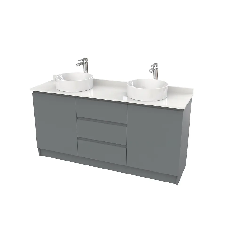 Mueble vanitorio al piso doble para lavamanos de sobreponer de 140cm /  M2-1438-DP / Grafito 1