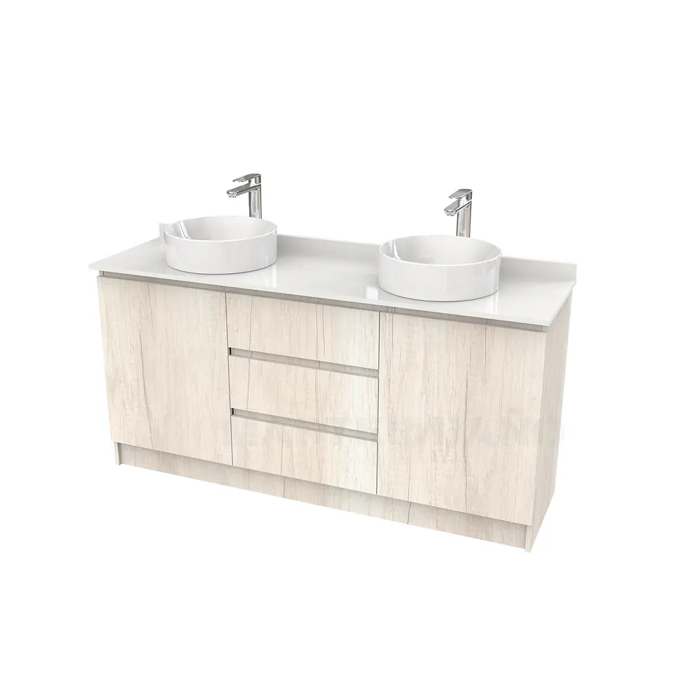 Mueble vanitorio al piso doble para lavamanos de sobreponer de 140cm /  M2-1438-DP / Toscana 1