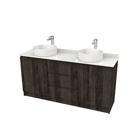 Mueble vanitorio al piso doble para lavamanos de sobreponer de 150cm /  M2-1538-DP / Espresso