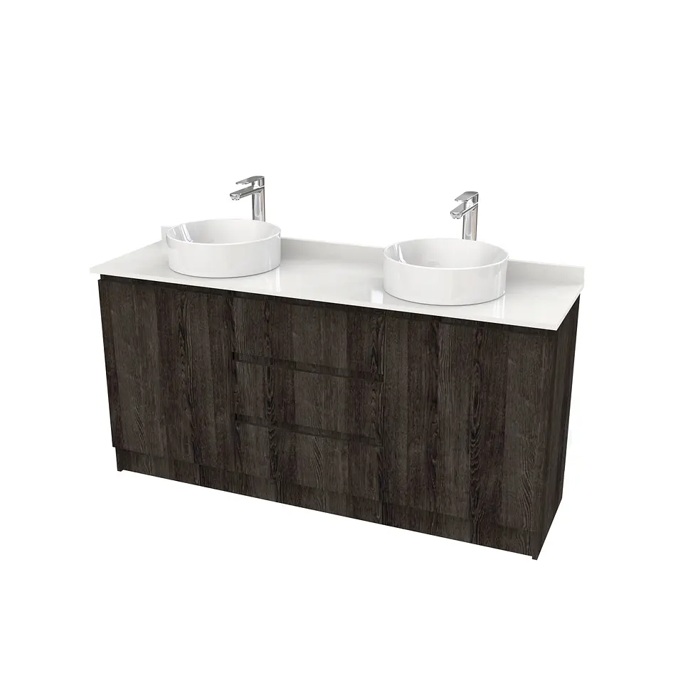 Mueble vanitorio al piso doble para lavamanos de sobreponer de 150cm /  M2-1538-DP / Espresso 1