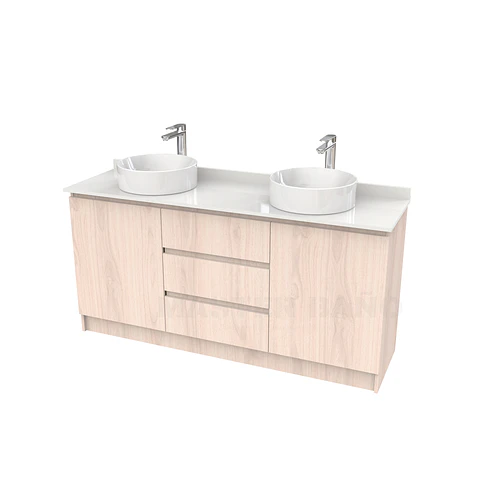 Mueble vanitorio al piso doble para lavamanos de sobreponer de 150cm /  M2-1538-DP / Nougat