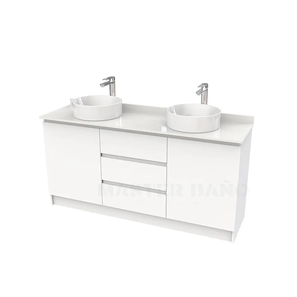 Mueble vanitorio al piso doble para lavamanos de sobreponer de 160cm /  M2-1638-DP / Blanco 1