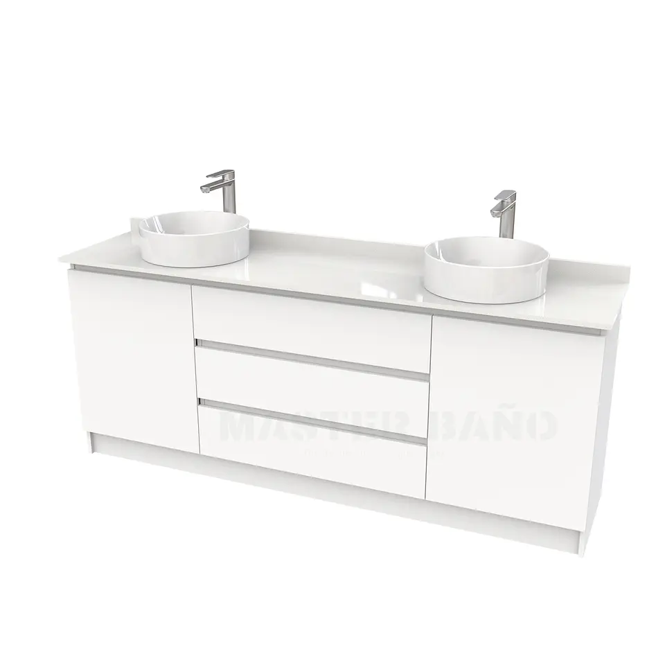 Mueble vanitorio al piso doble para lavamanos de sobreponer de 170cm /  M2-1738-DP / Blanco 1