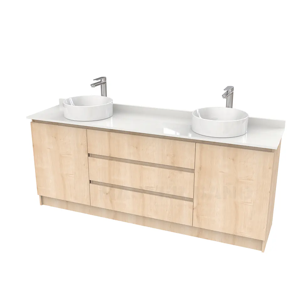 Mueble vanitorio al piso doble para lavamanos de sobreponer de 170cm /  M2-1738-DP / Rustico 1