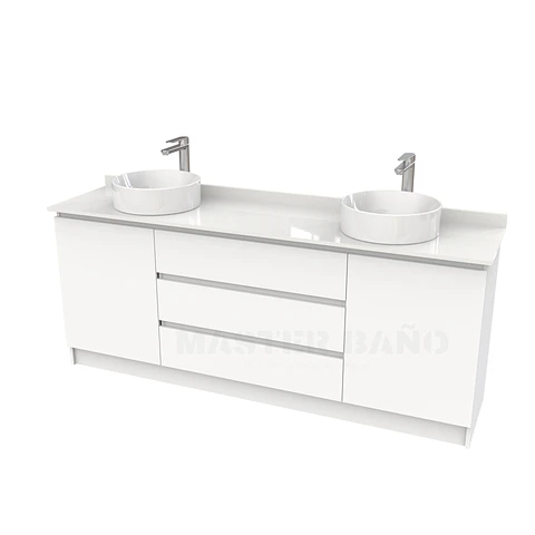 Mueble vanitorio al piso doble para lavamanos de sobreponer de 190cm /  M2-1938-DP / Blanco