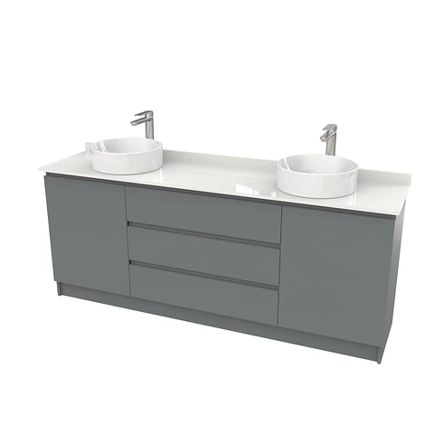 Mueble vanitorio al piso doble para lavamanos de sobreponer de 190cm /  M2-1938-DP / Grafito