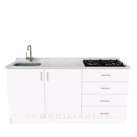 Mueble lavaplatos integral de 180 cm / M1-1834-MI / Cuarzo / Blanco
