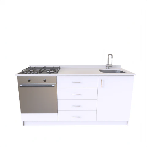 Mueble lavaplatos integral M1-1800-MI-2 de 180 cm / Cuarzo / Blanco