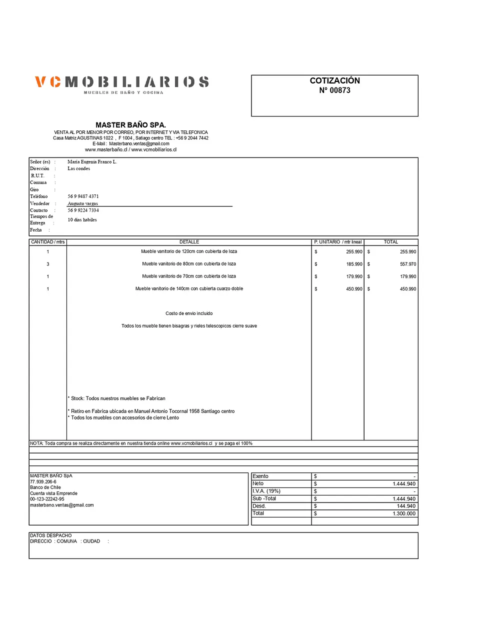  COTIZACIÓN N° 00873 1