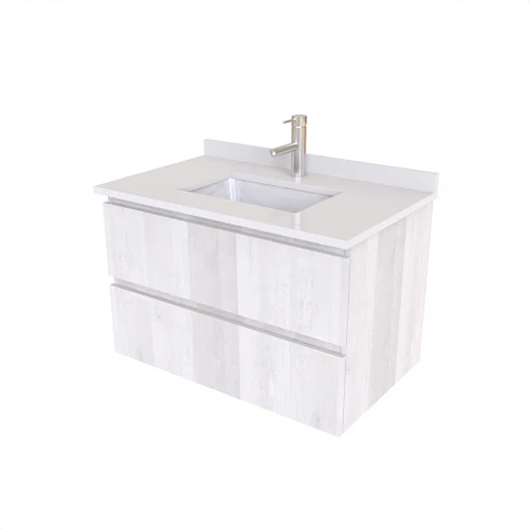 Mueble vanitorio aereo de 80 cm con cubierta de cuarzo / M2-838-A / Legno