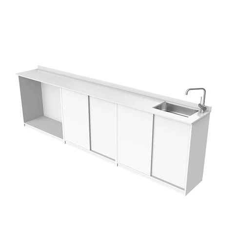 Mueble para logia con lavadero incluido  de 300 cm / Cuarzo blanco snow / Derecho