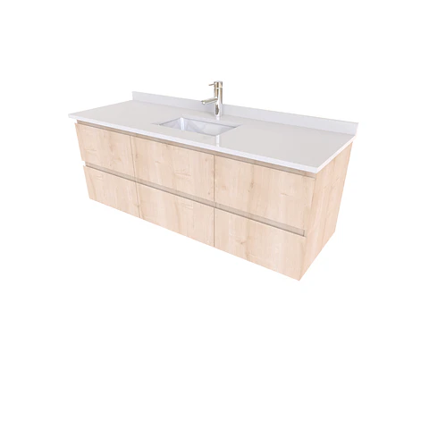 Mueble vanitorio aereo de 140 cm con cubierta de cuarzo  M2-1438-A - 6C / Rustico