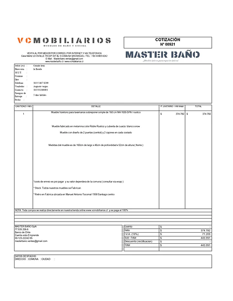  COTIZACIÓN N° 00921
