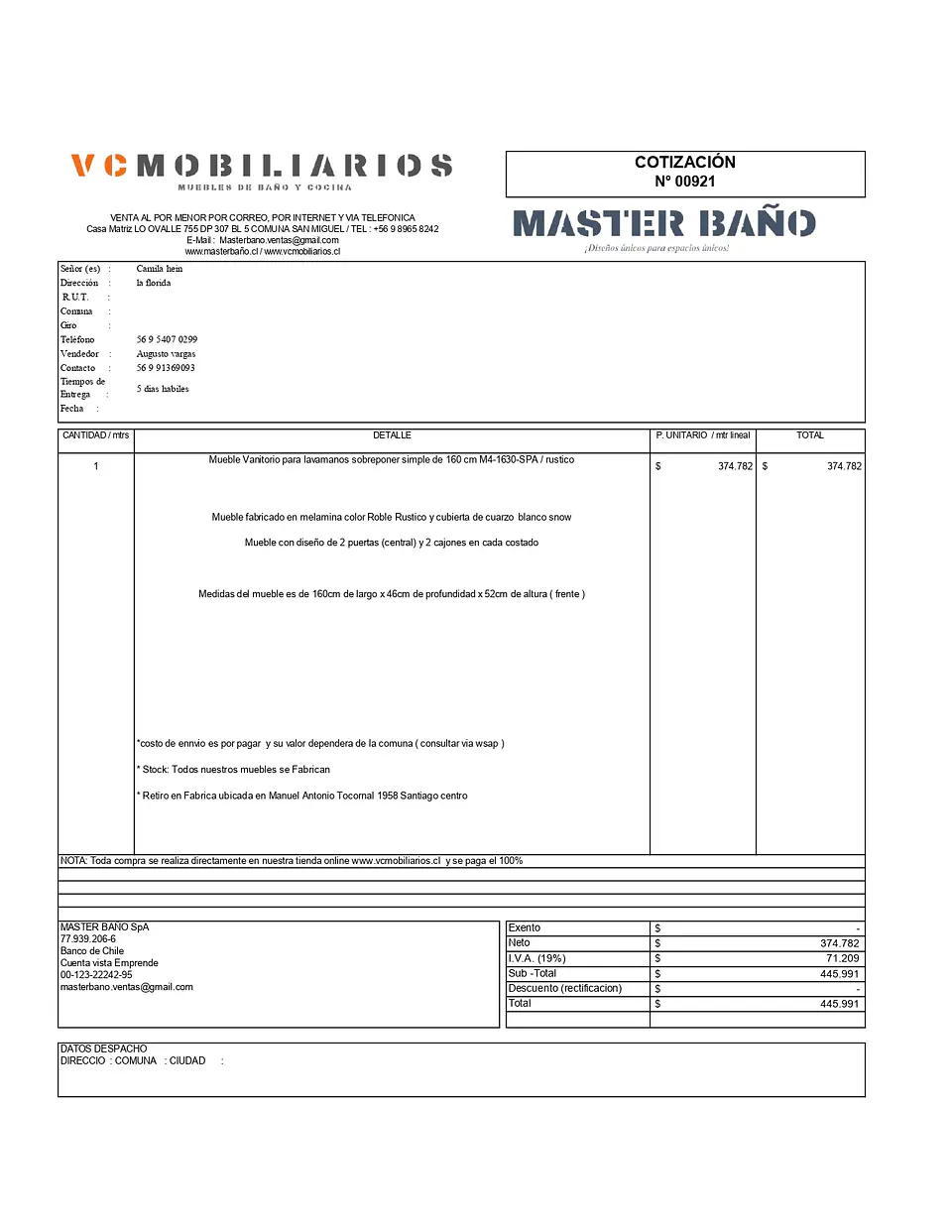  COTIZACIÓN N° 00921 1