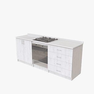 Mueble integral con cubierta de cuarzo y espacio para la encimera y horno  de 220cm / M1-2234-C / Alaska 