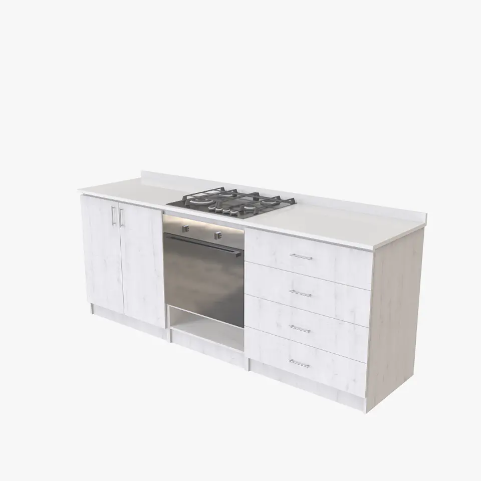 Mueble integral con cubierta de cuarzo y espacio para la encimera y horno  de 220cm / M1-2234-C / Alaska  1
