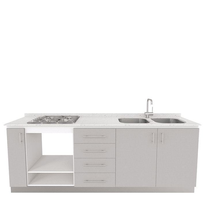 Mueble lavaplatos doble  integral MIT-2200  con cubierta de cuarzo de 220 cm 2