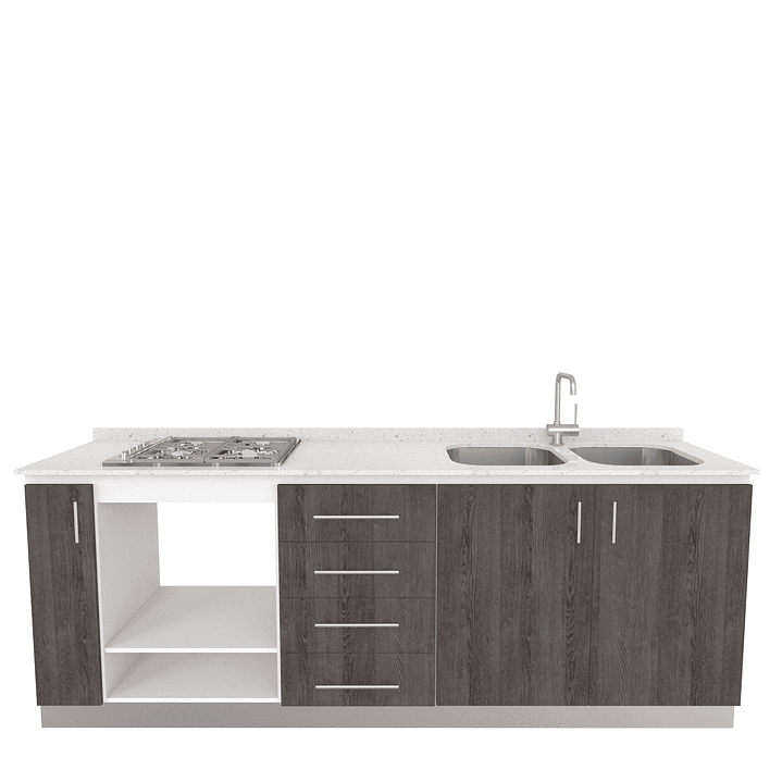Mueble lavaplatos doble  integral MIT-2200  con cubierta de cuarzo de 220 cm 4