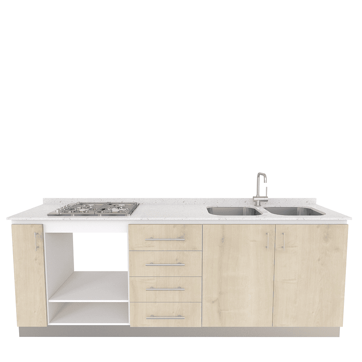 Mueble lavaplatos doble  integral MIT-2200  con cubierta de cuarzo de 220 cm 6