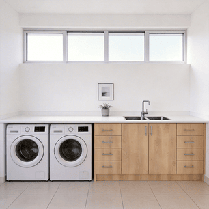 Mueble para logia de 280cm con lavadero doble y cubierta de cuarzo / M1-280-MLO / Jerez