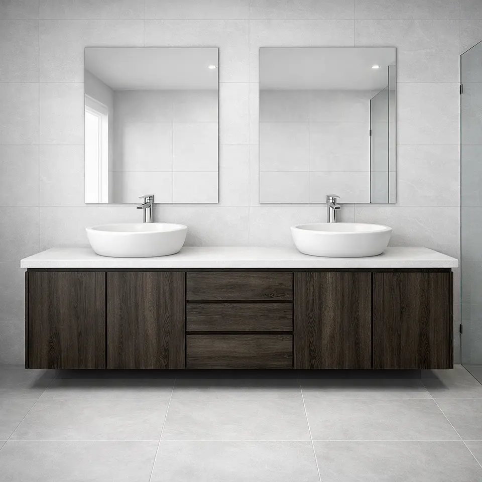 Mueble vanitorio Doble Aéreo  de 204 cm con lavamanos sobreponer /  M2-2040 -DAS / Espresso 1