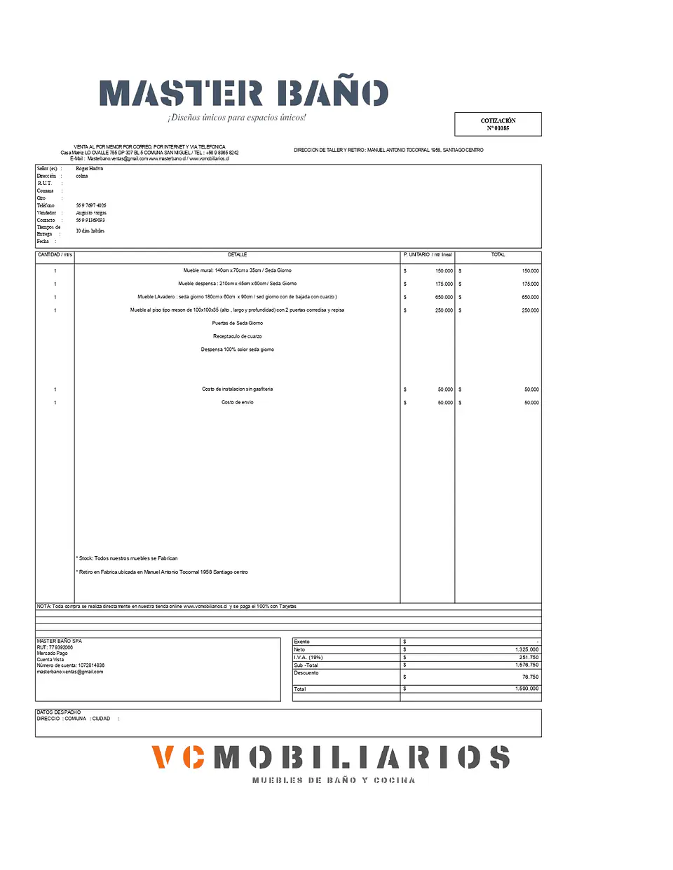  COTIZACIÓN N° 01085 1
