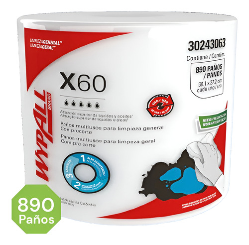 Paños Wypall X60 Jumbo Reutilizables Rollo X 890 Paños 1