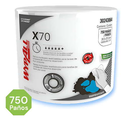 Paños Wypall X70 Jumbo Reutilizables Rollo X 750 Paños 1