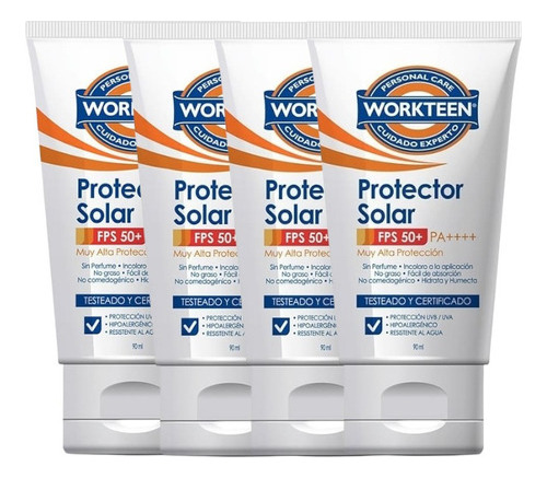Protector Solar Factor 50+ 4 Unidades De 90ml C/u -workteen 1