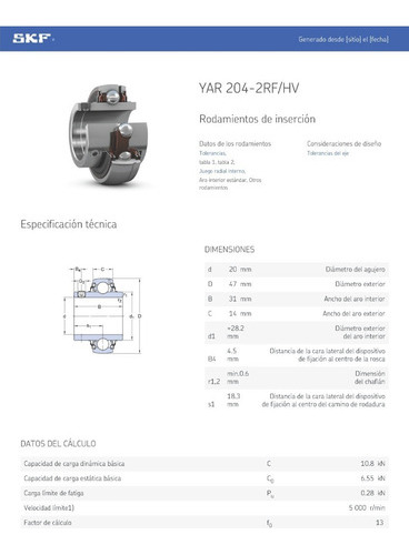 Rodamiento Yar 204-2rf/hv -skf De Bolas  Medidas 20x47x31x14 4