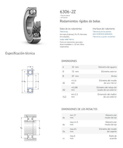Rodamiento Rígido De Bolas 6306-2z - Skf Medidas 30x72x19 Mm 2